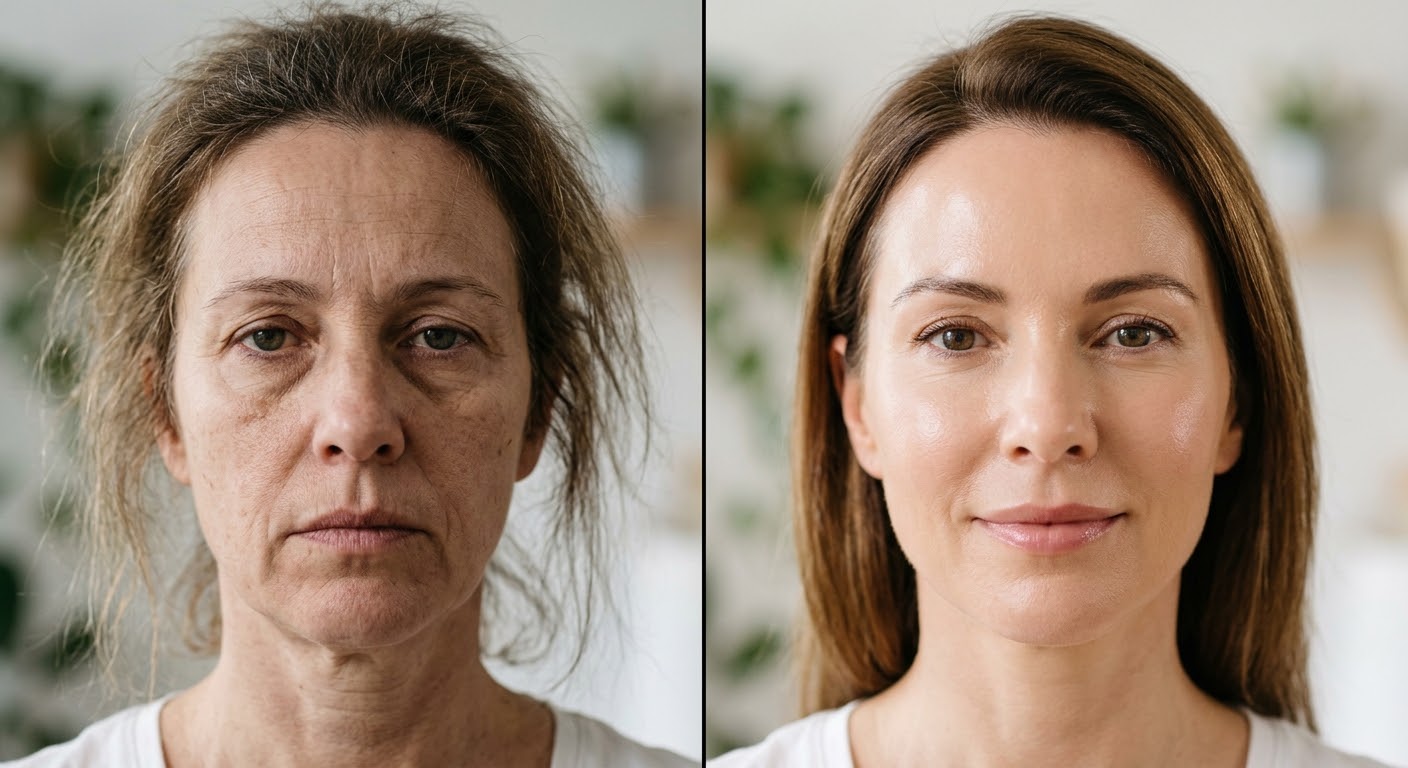 Antes y después de cuidar la piel con colágeno